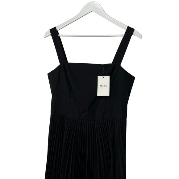THEORY WOMENS SIZE 10 SLEEVELESS PLEATED VOLUME POPLIN MIDI DRESS BLACK NEW - Picture 8 of 14
